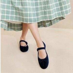 Miss left Blue Bowknot Ankle Strap Mary Jane Round Toe Ballet Flat Dance Shoes